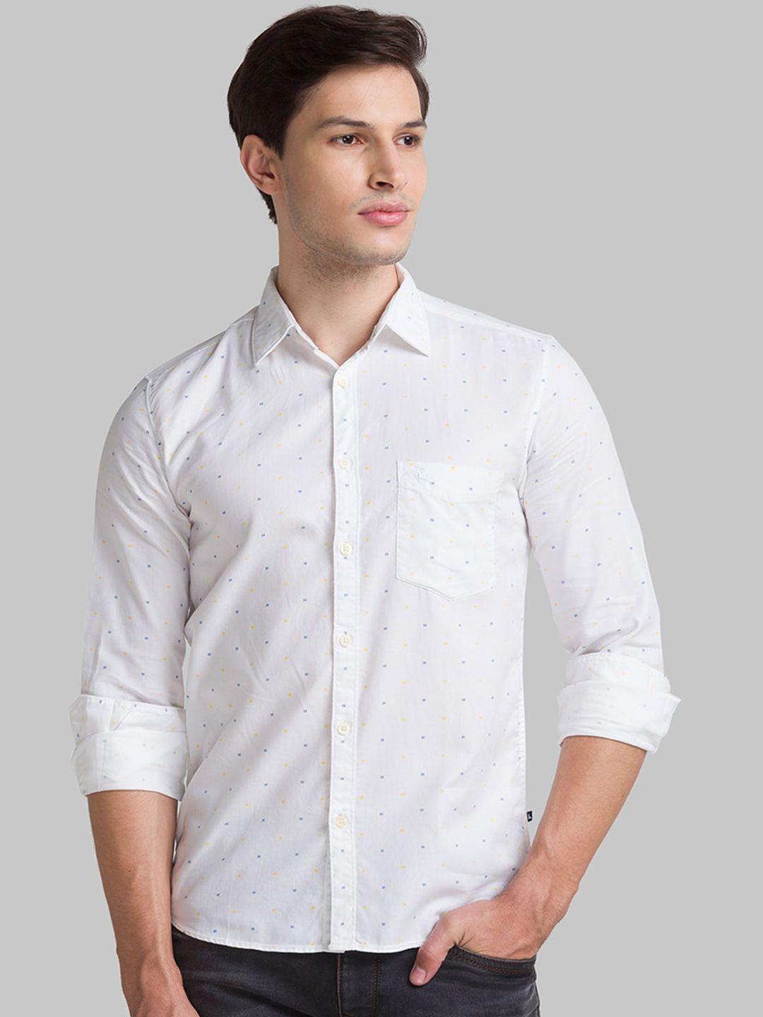 parx men white slim fit printed casual shirt