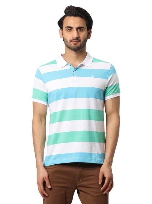 parx mint green & white regular fit striped polo t-shirt