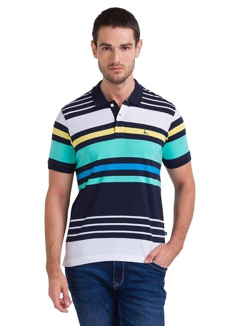 parx multi cotton regular fit striped polo t-shirt