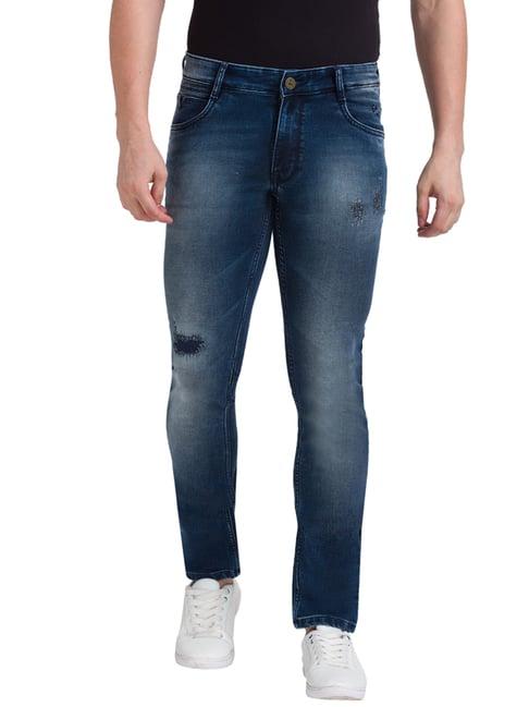 parx navy  tapered fit distressed jeans