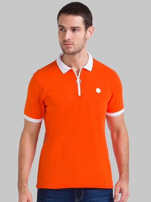 parx orange cotton regular fit polo t-shirt
