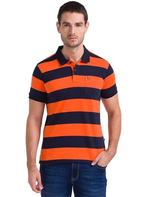 parx orange cotton striped polo t-shirts