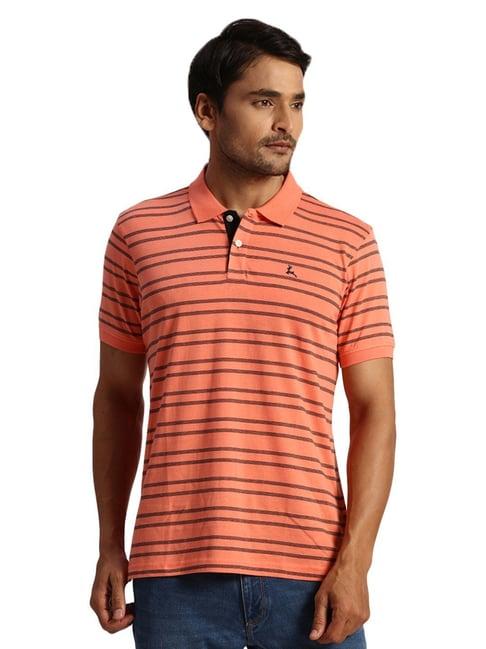 parx orange regular fit striped polo t-shirt