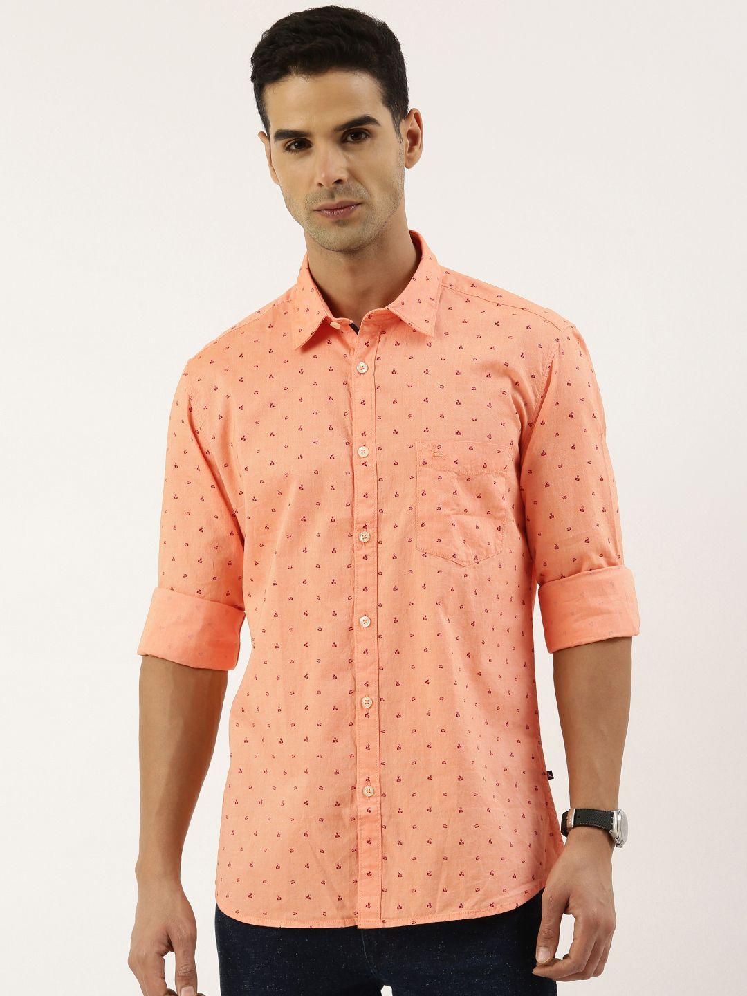 parx pure cotton slim fit printed casual shirt