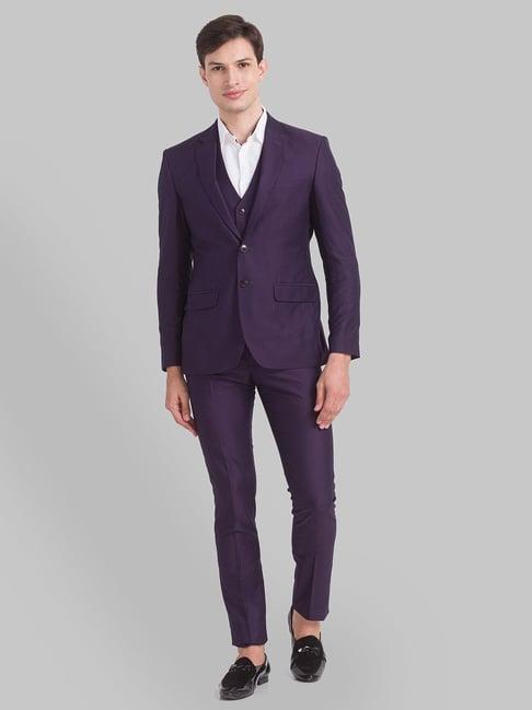 parx purple regular fit self pattern three piece suit