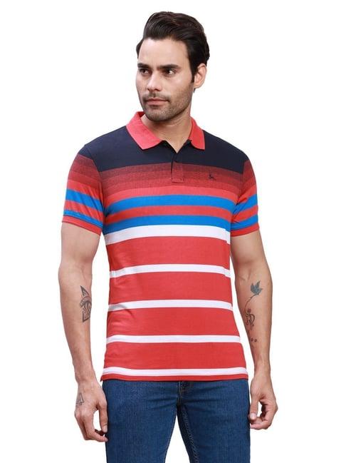 parx red cotton regular fit striped polo t-shirt
