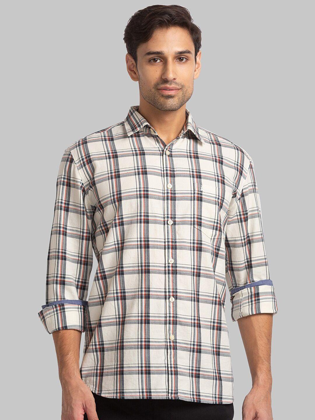 parx slim fit checked cotton casual shirt