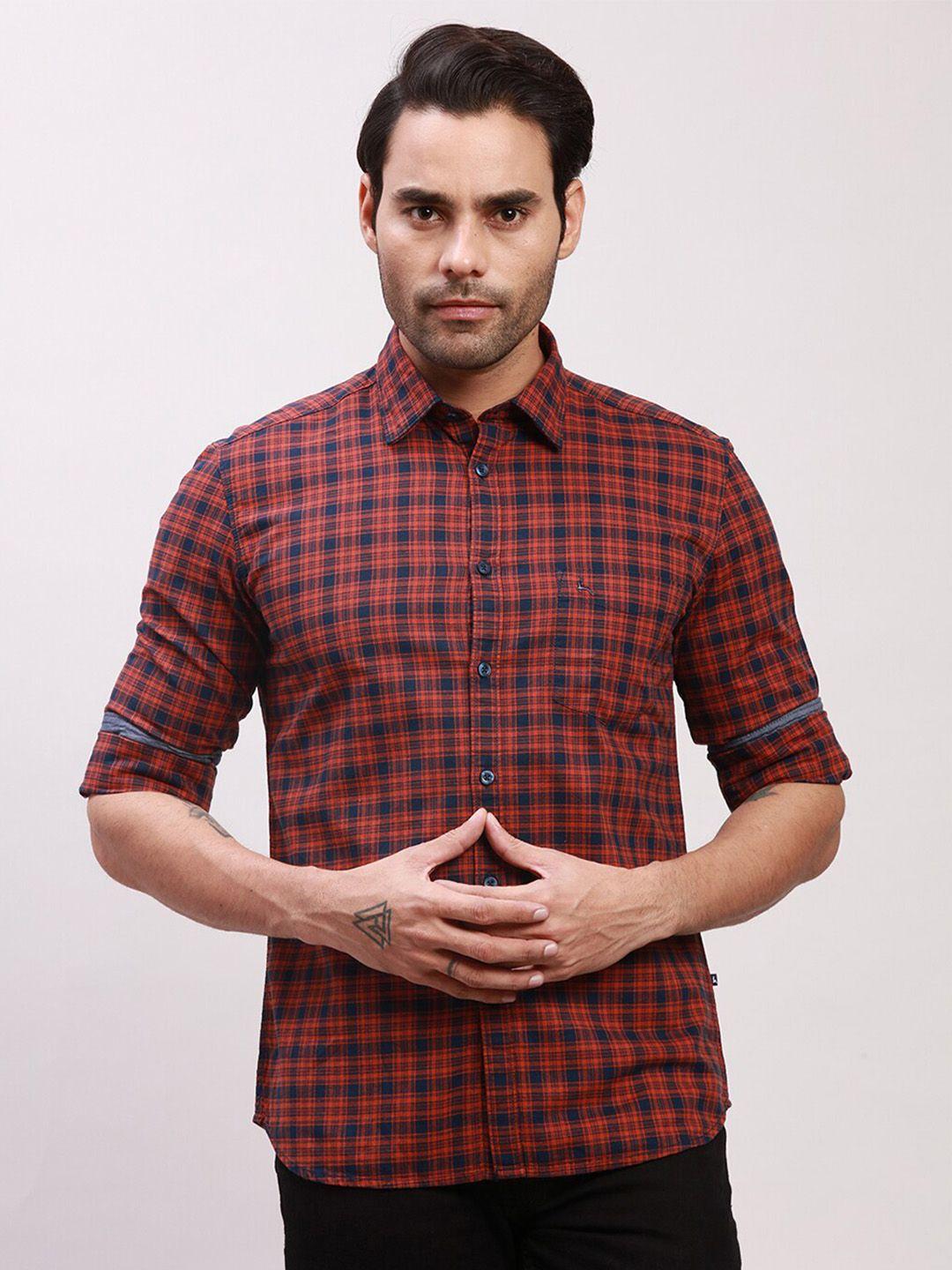 parx tartan checks cotton spread collar slim fit casual shirt