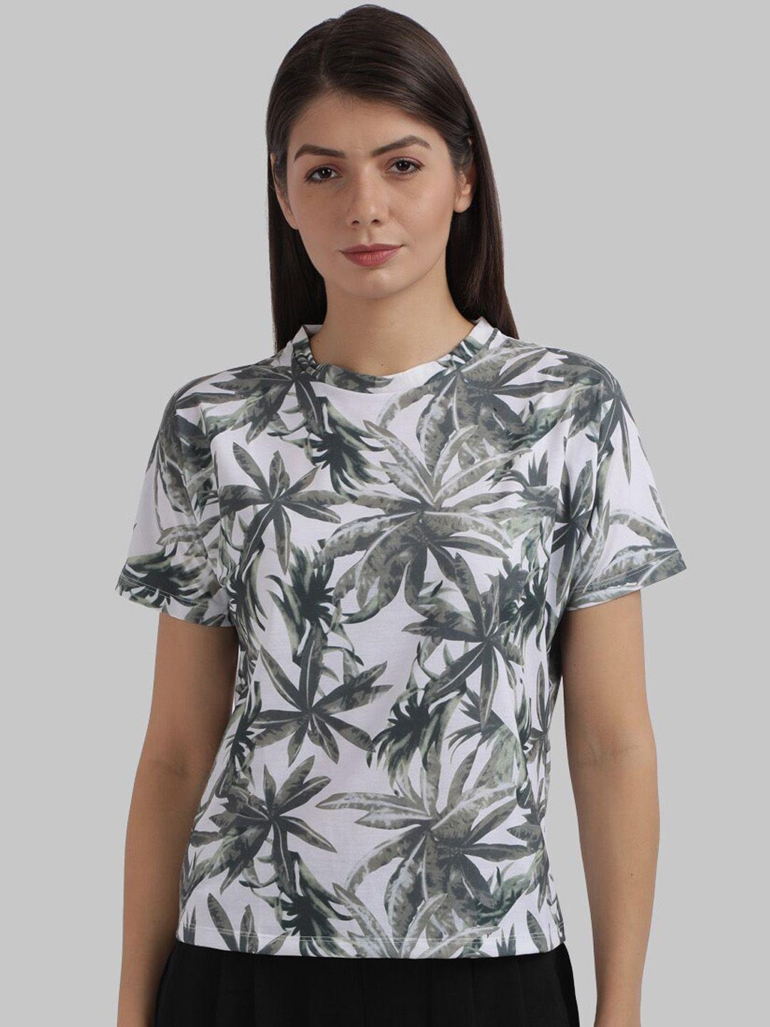parx white & olive green tropical regular top