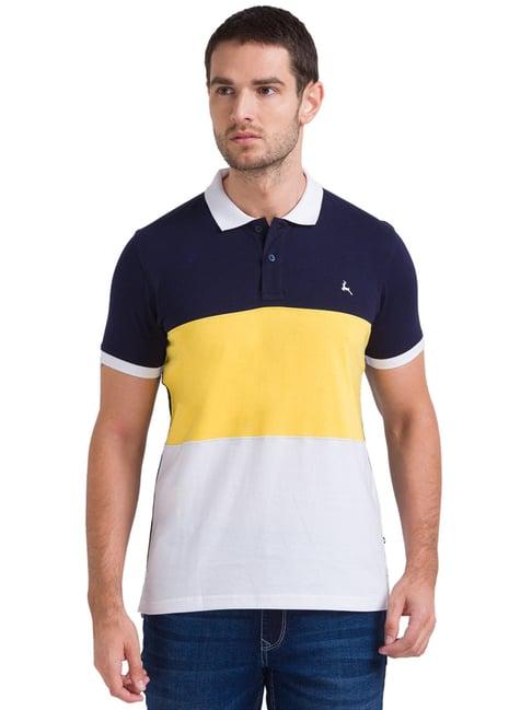 parx white cotton regular fit colour block polo t-shirt