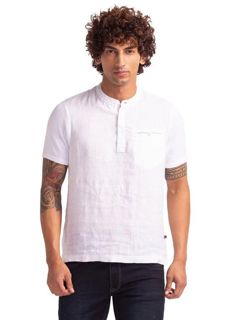 parx white cotton regular fit henley t-shirt