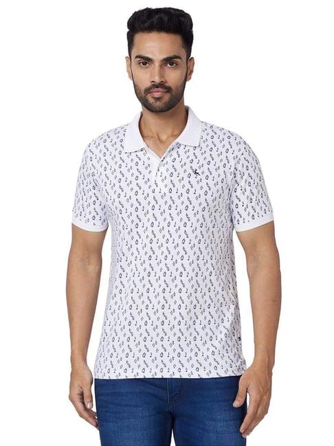 parx white cotton regular fit printed polo t-shirt