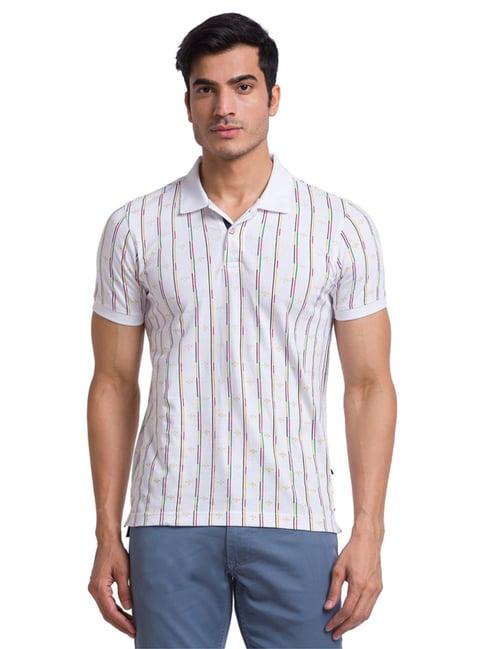 parx white cotton regular fit printed polo t-shirt