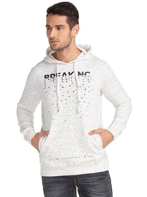 parx white regular fit printed hooded sweatshirt