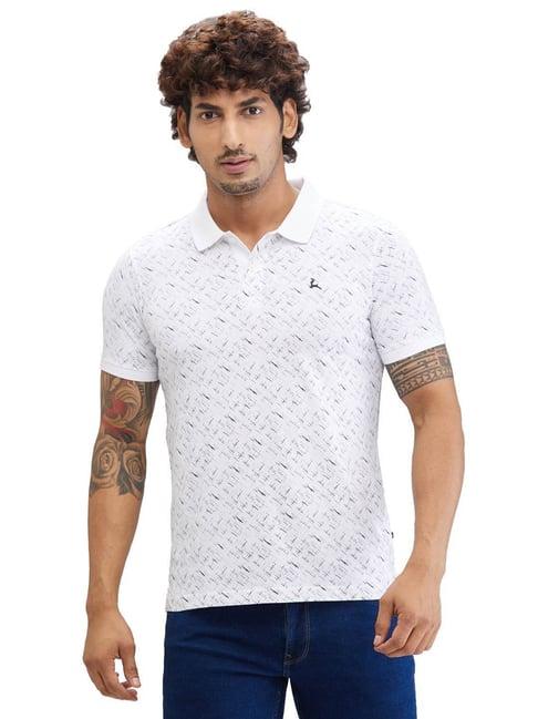 parx white regular fit printed polo t-shirt