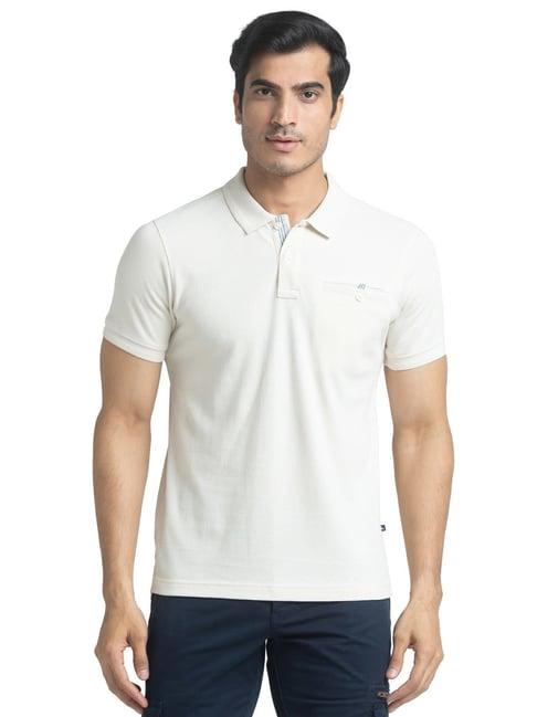 parx white regular fit texture polo t-shirt