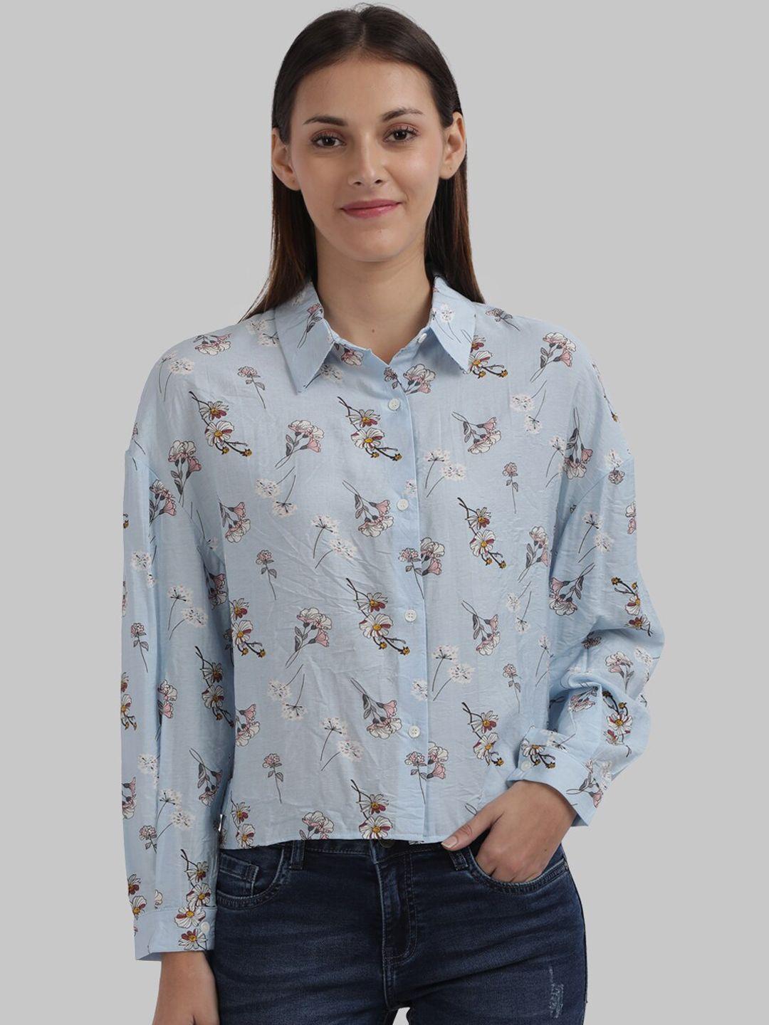 parx women blue floral opaque printed casual shirt