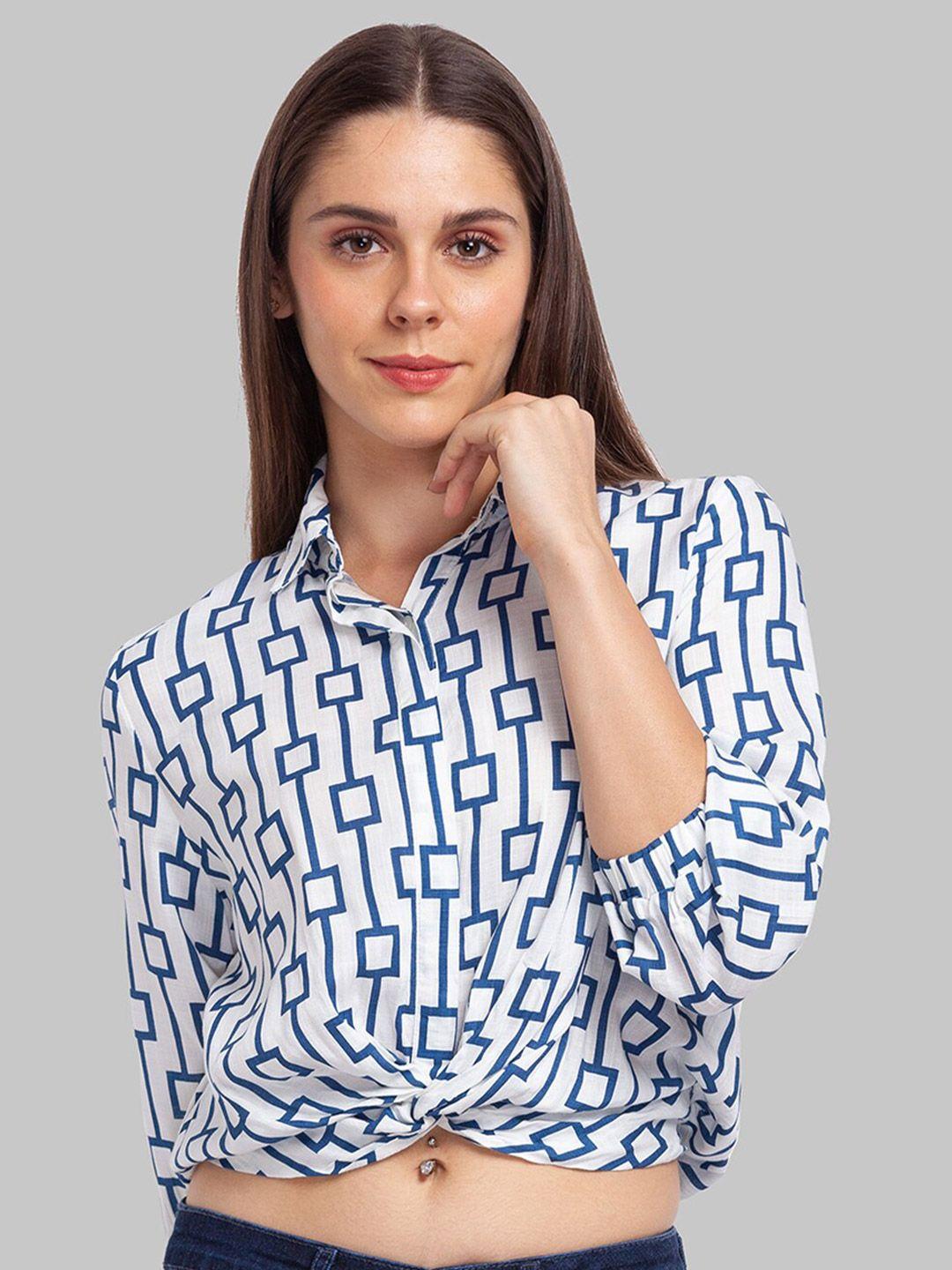 parx women blue geometric print twisted shirt style crop top