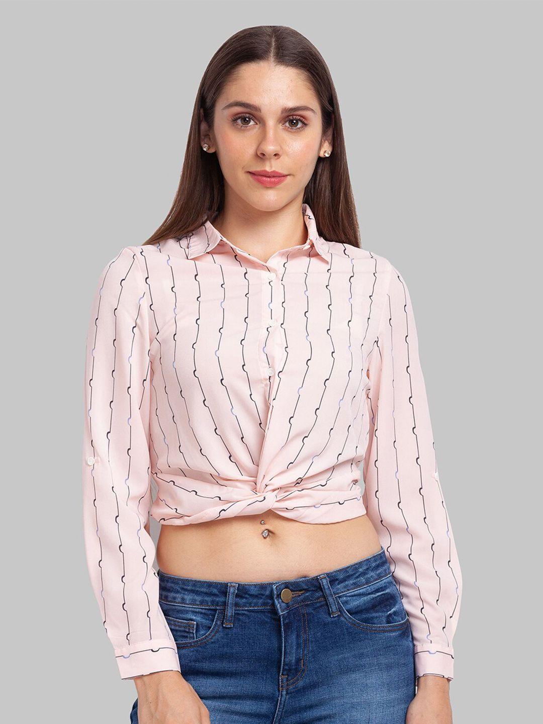 parx women pink striped twisted shirt style crop top