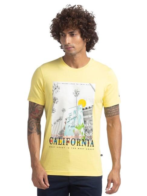 parx yellow cotton regular fit printed t-shirt