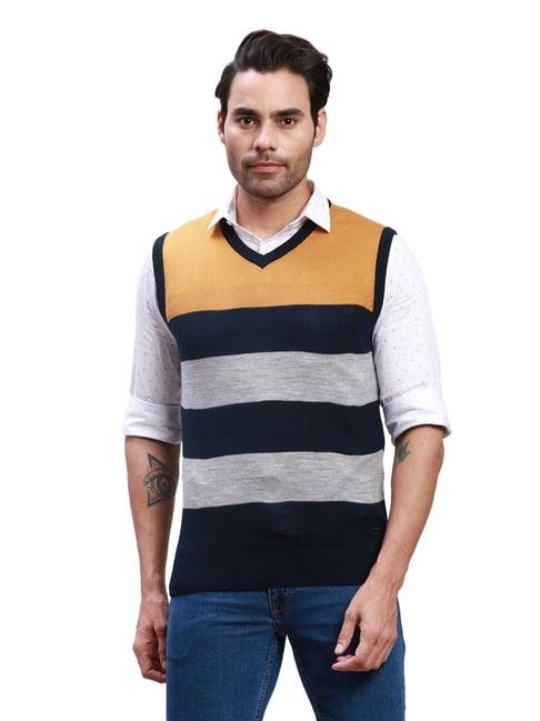 parx yellow regular fit colour block sweater