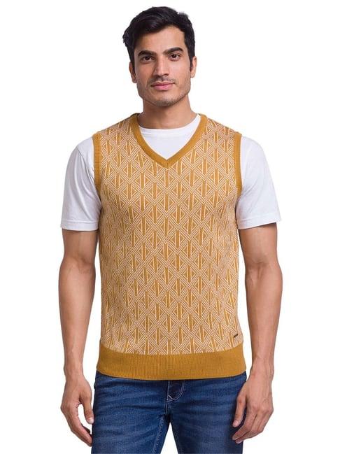 parx yellow regular fit self design sweater