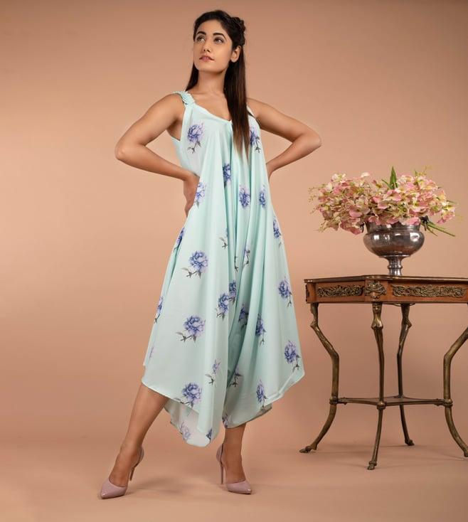 pasha india aviary blue floral finesse strap jumpsuit