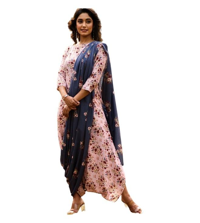 pasha india carnation pink camellia dhoti jumpsuit with dupatta