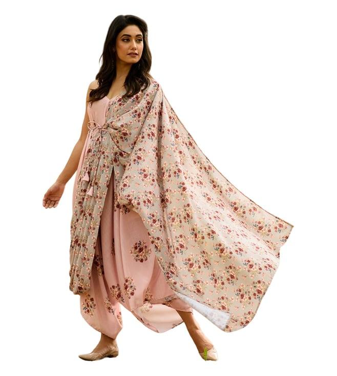 pasha india carnation pink camellia jumpsuit with dupatta