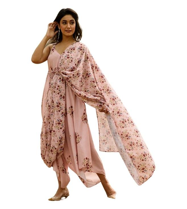 pasha india carnation pink camellia jumpsuit with dupatta