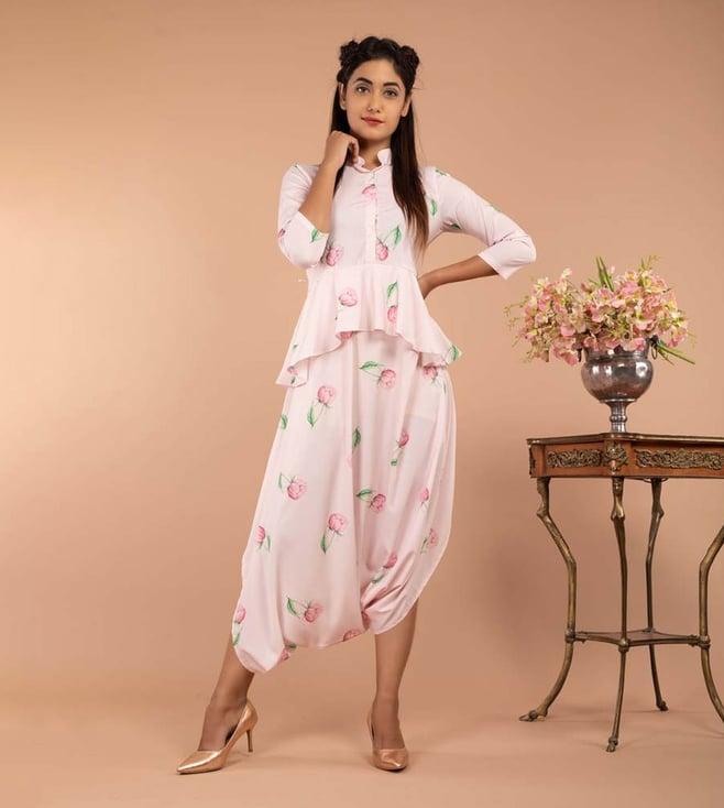 pasha india light hearted pink floral finesse peplum dhoti jumpsuit