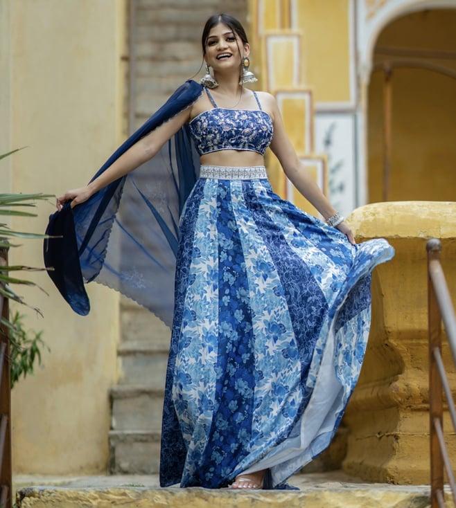 pasha india noori blue noori kali lehenga with blouse and dupatta