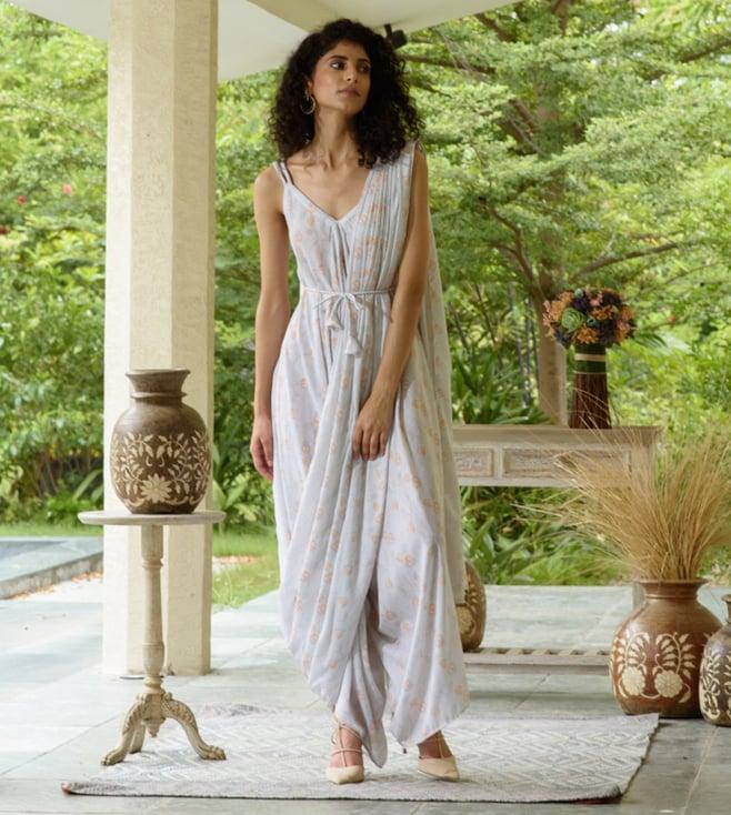 pasha india pale smoke grey amara palazzo jumpsuit with detachable dupatta