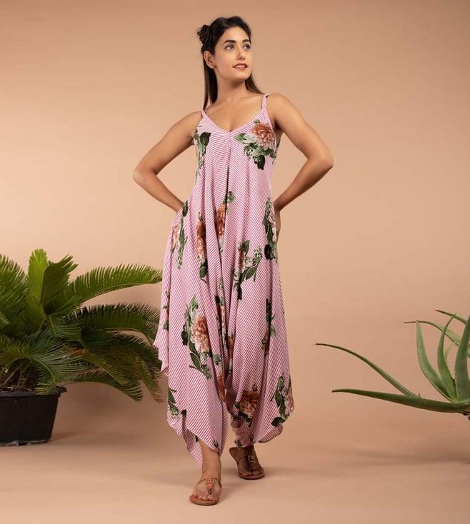 pasha india pink floral finesse striped floral palazzo jumpsuit