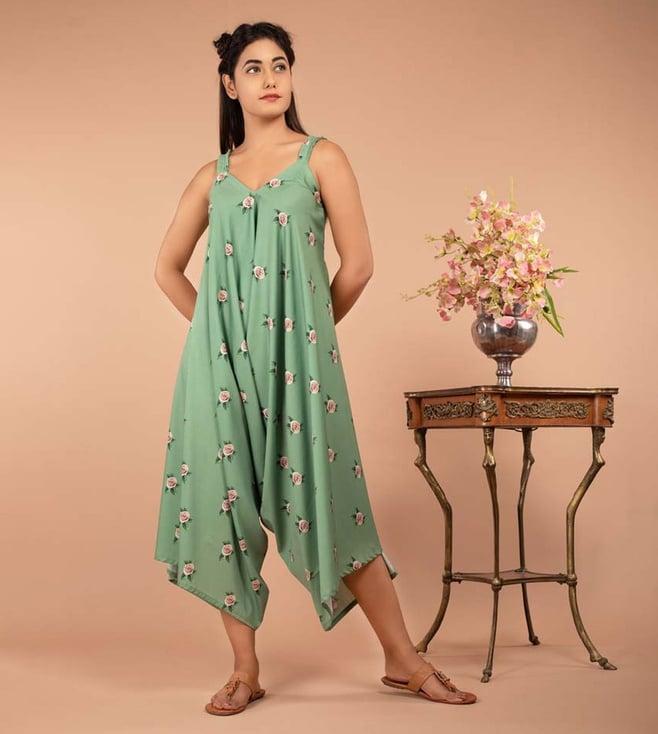 pasha india seafoam green floral finesse strap jumpsuit