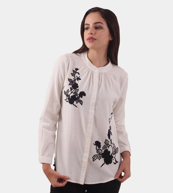 pashma white the holiday moon floral shirt