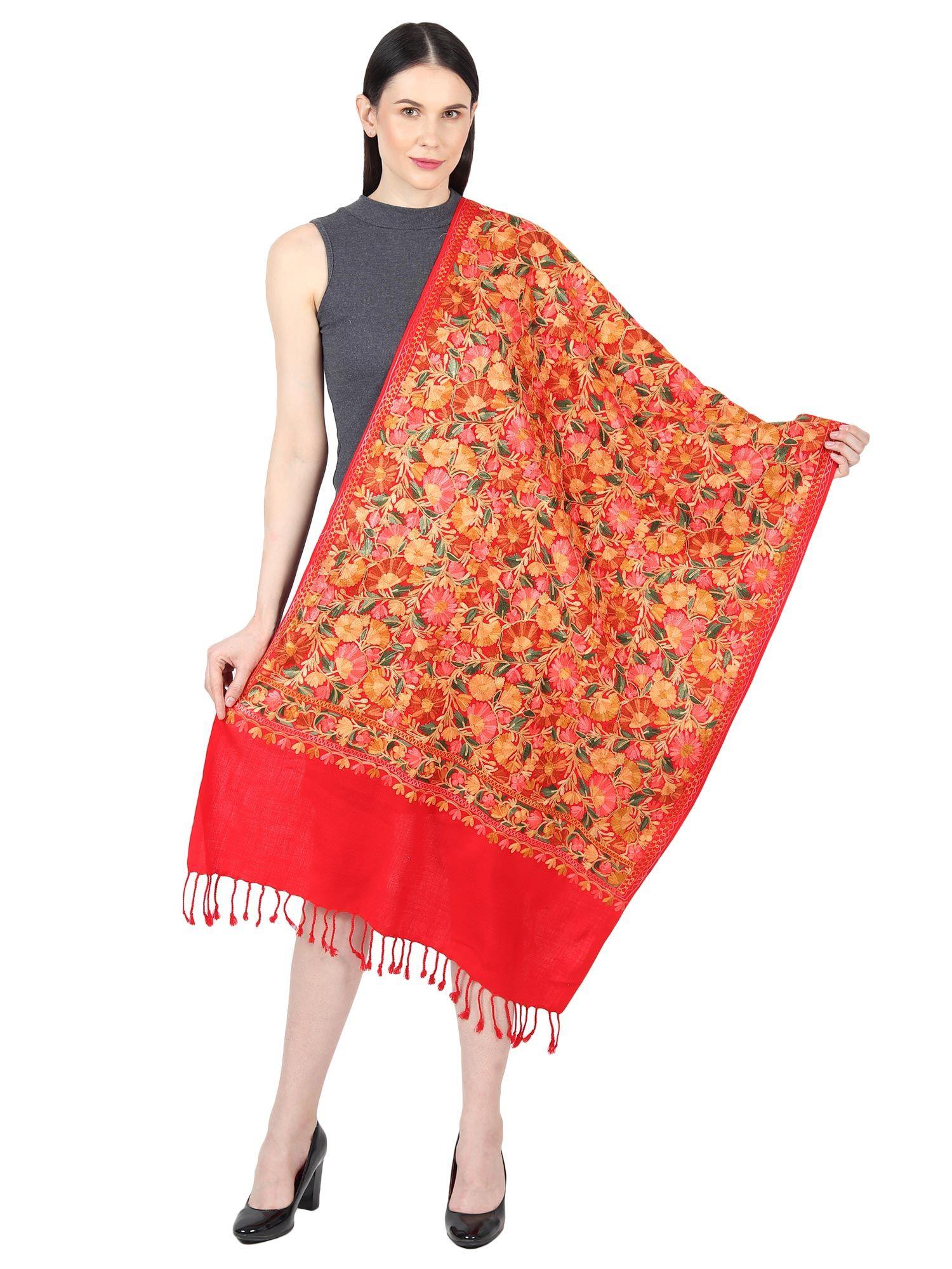 pashmina ari embroidered cashmilon stole -red