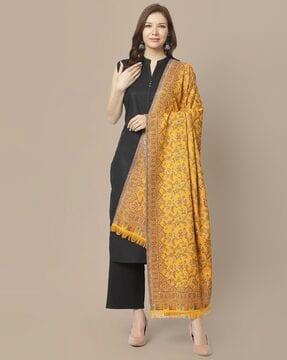 pashmina wool kani kalamkari & kashmiri handloom shawl with tassels