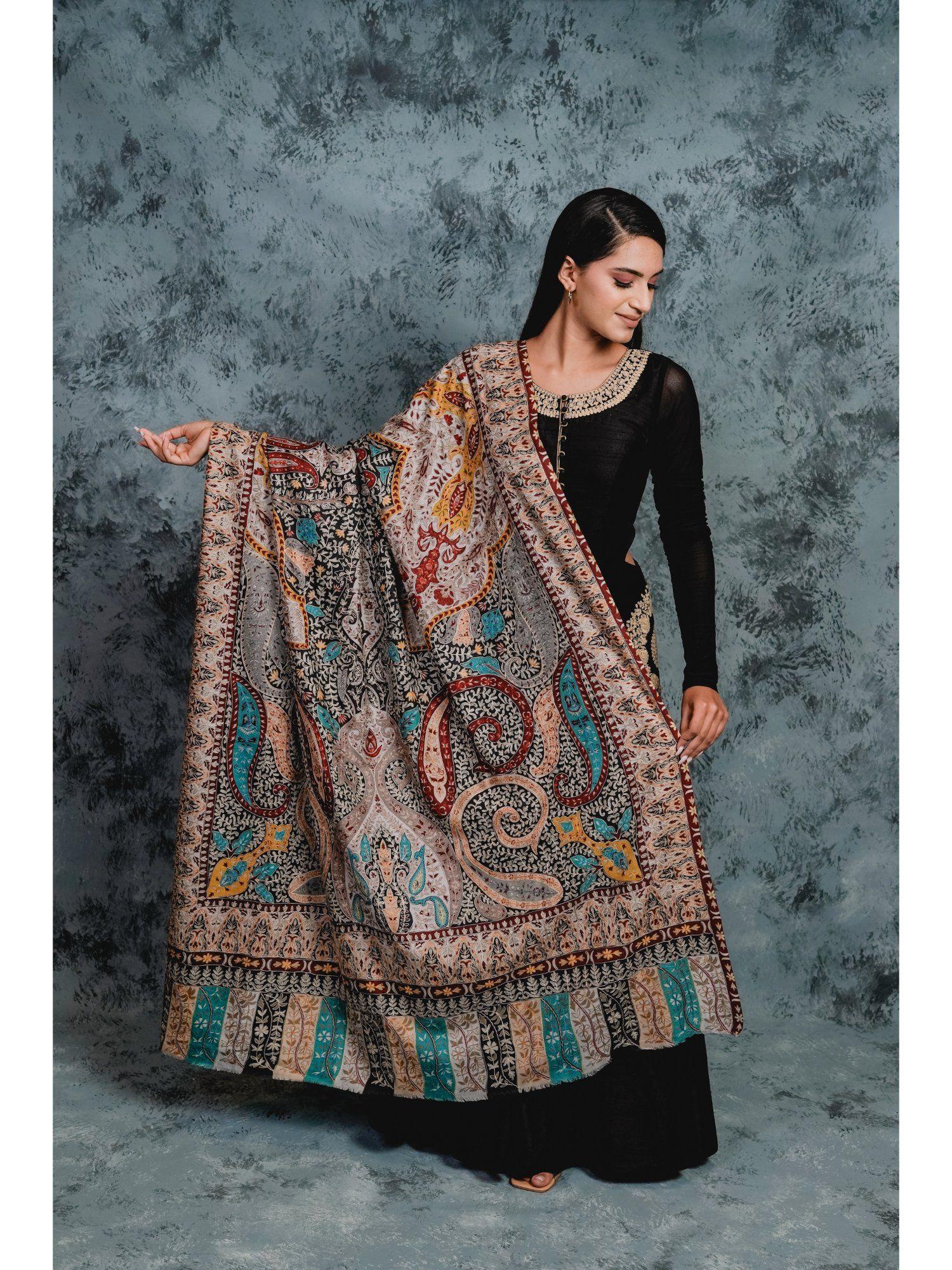 pashmina wool paisley multi-color kalamkari shawl