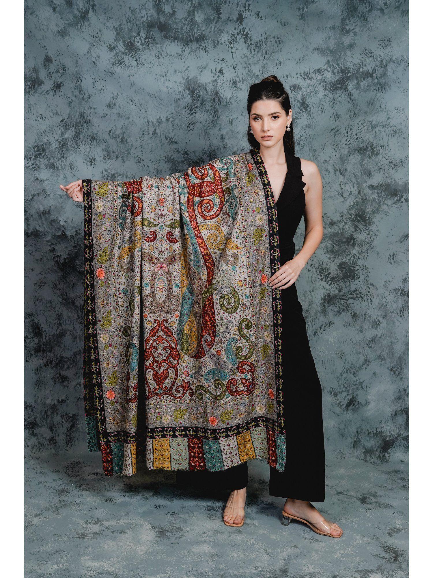 pashmina wool paisley multi-color kalamkari shawl