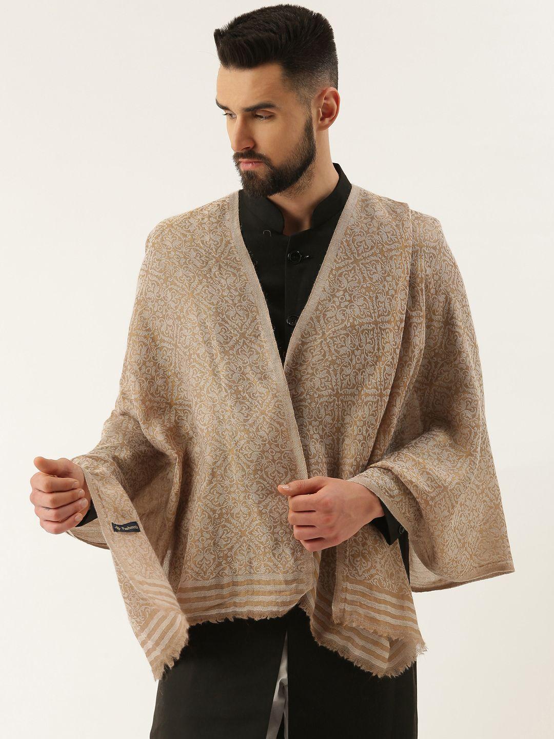 pashmoda men woven-design fine wool shawl