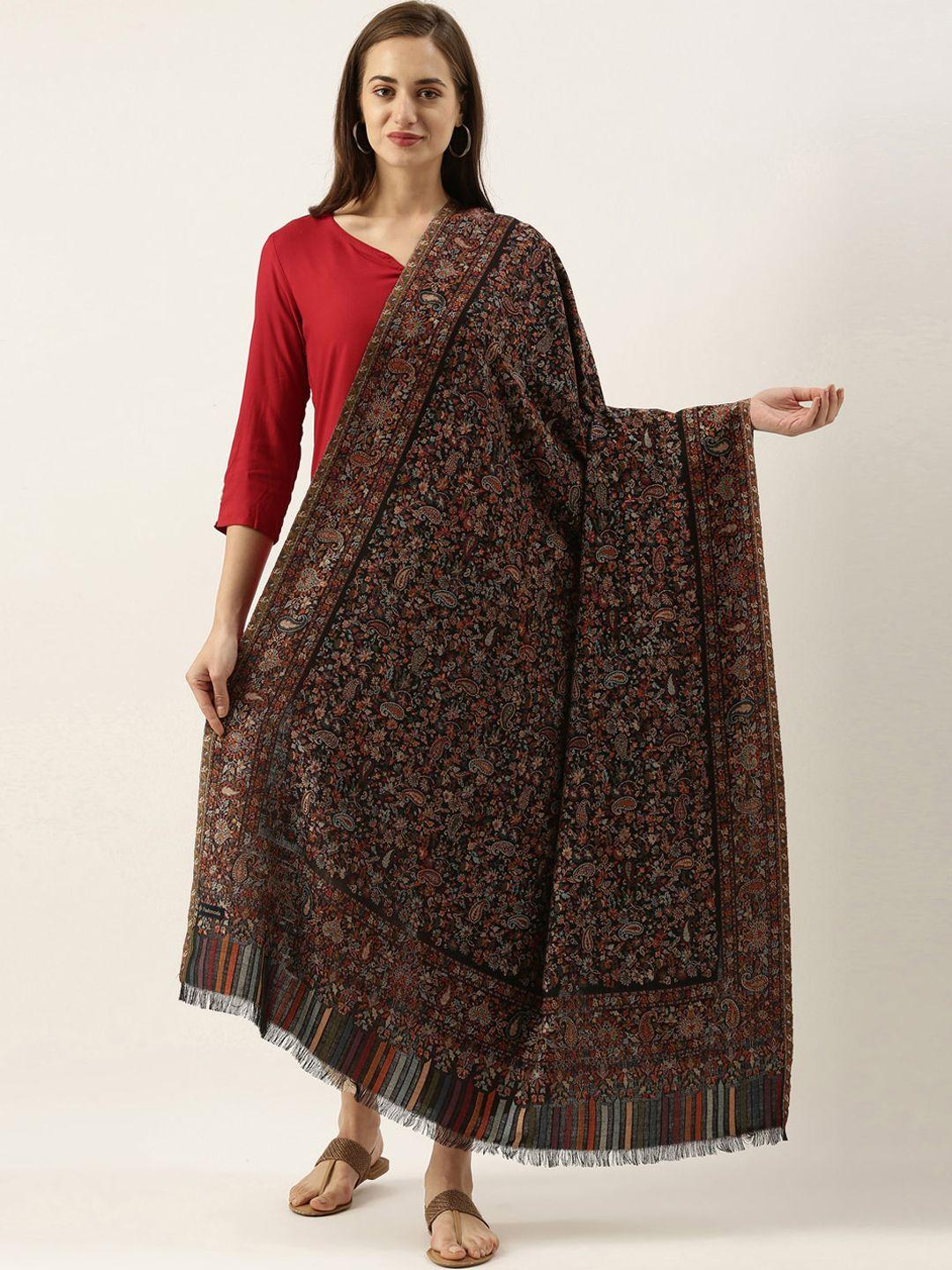 pashmoda women black & green paisley woven design shawl