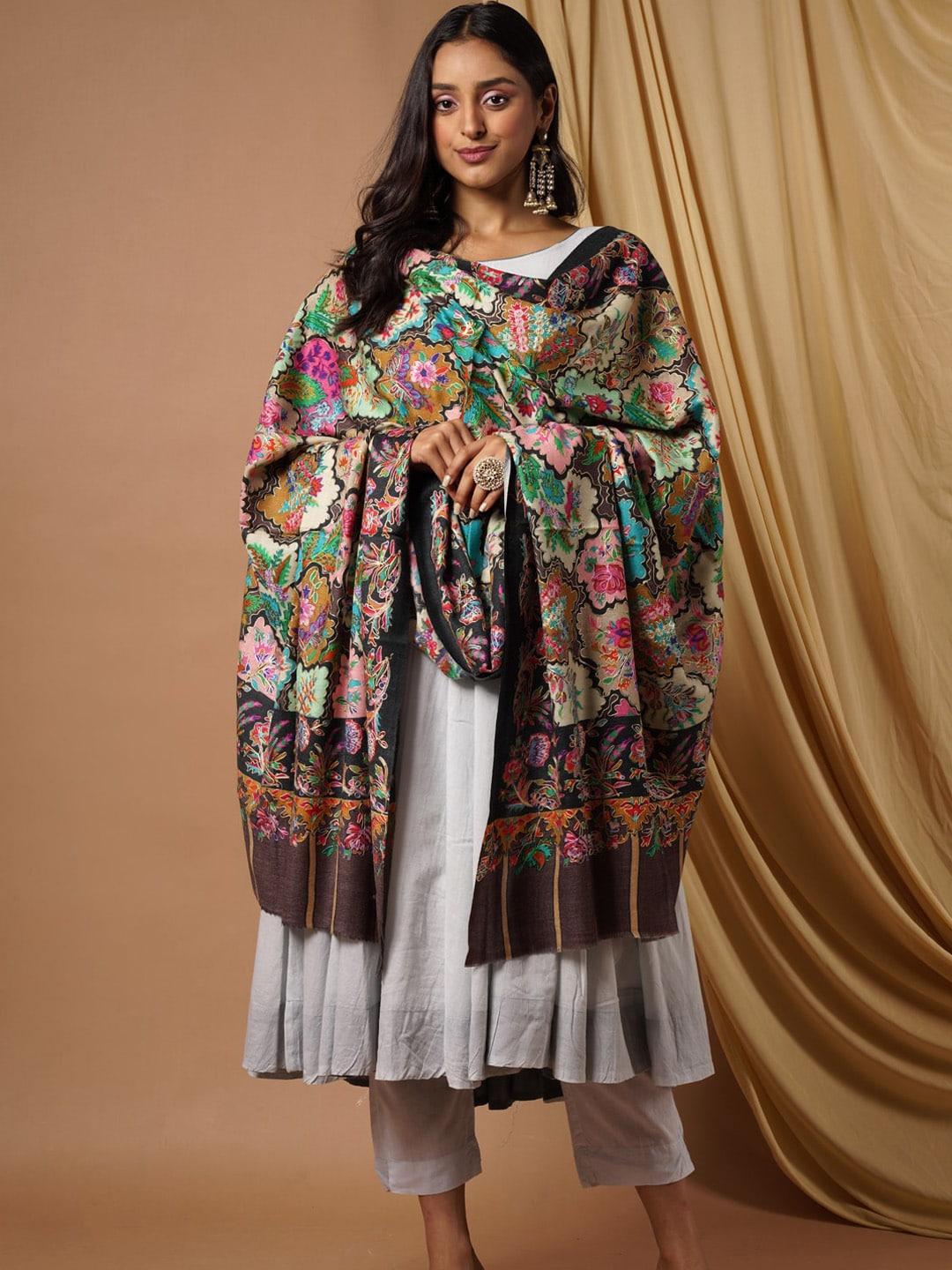 pashmoda women multicolor embroidered pure wool shawl