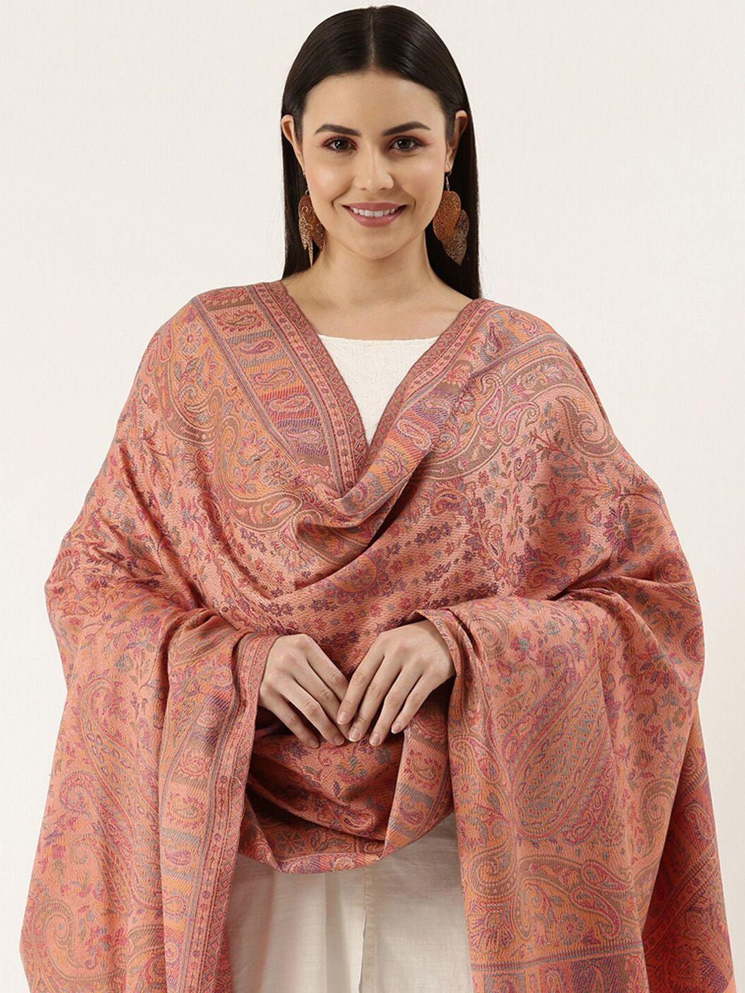 pashmoda women peach woven design jamawar shawl