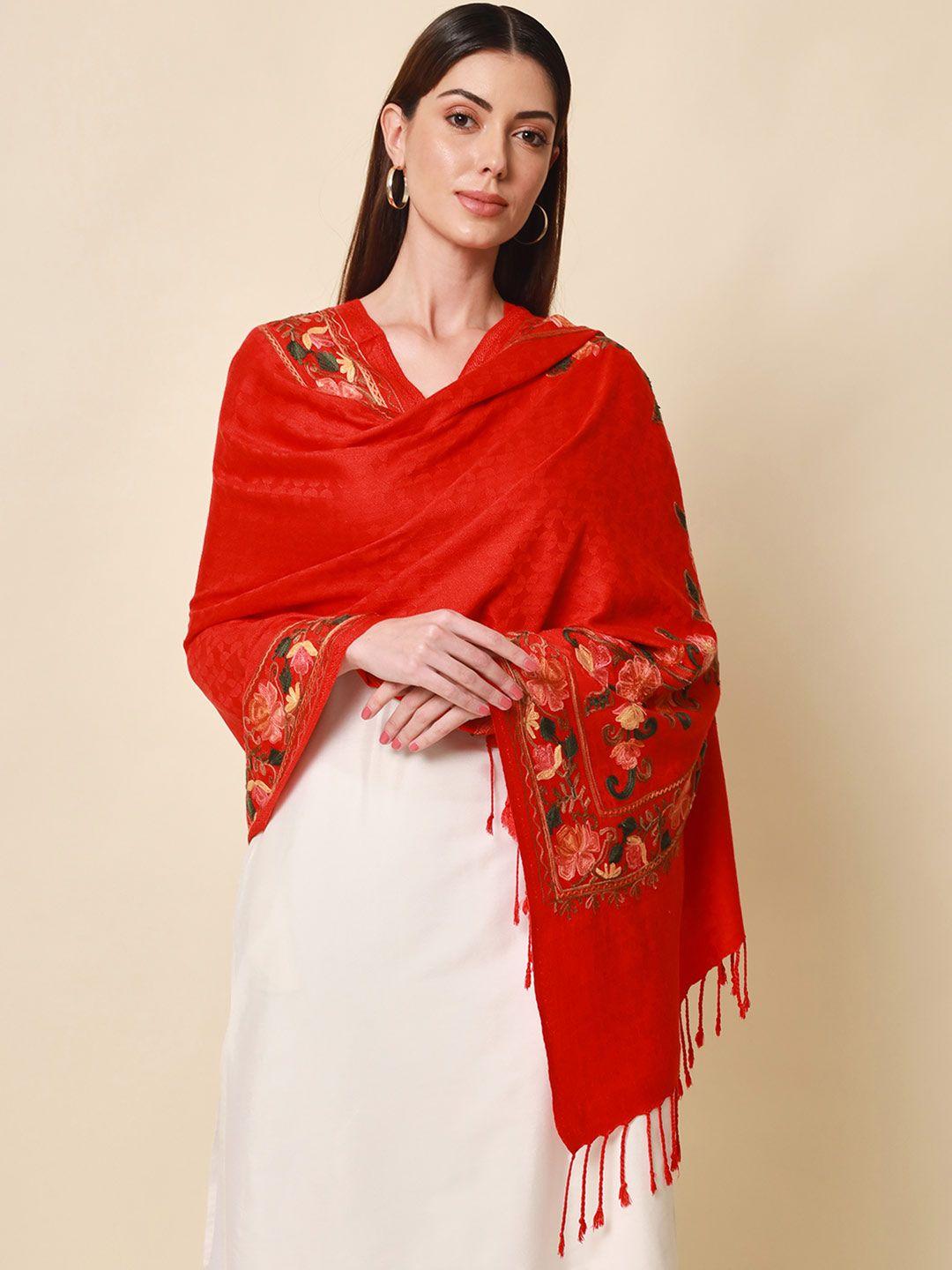 pashmoda women red embroidered shawl