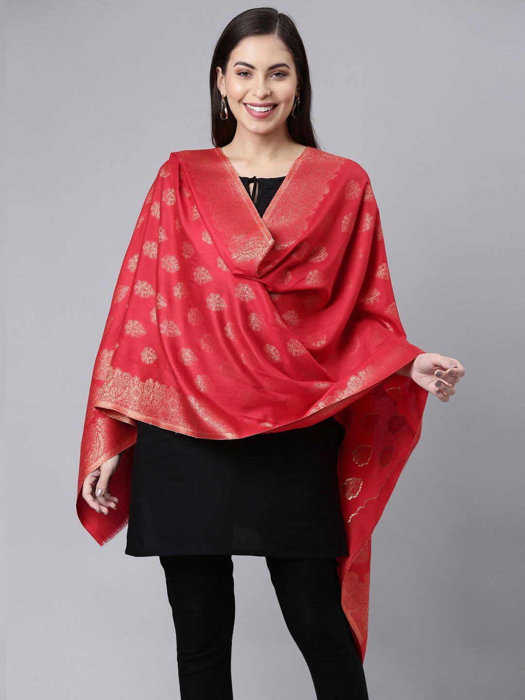 pashmoda women red woven design shawl
