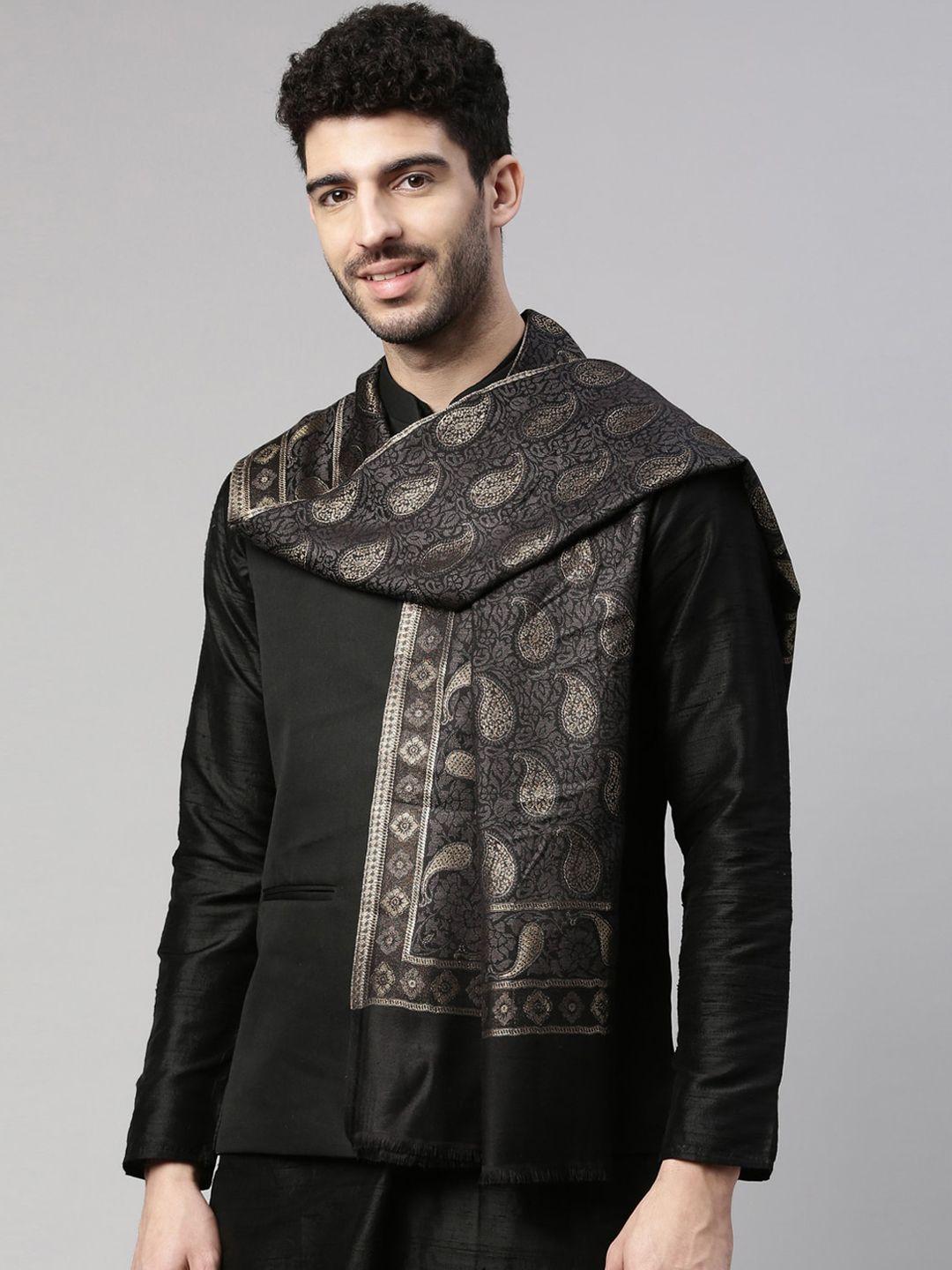 pashmoda men black woven design shawl