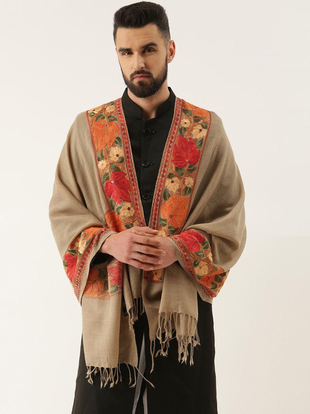 pashmoda men floral embroidered pure wool wool shawl
