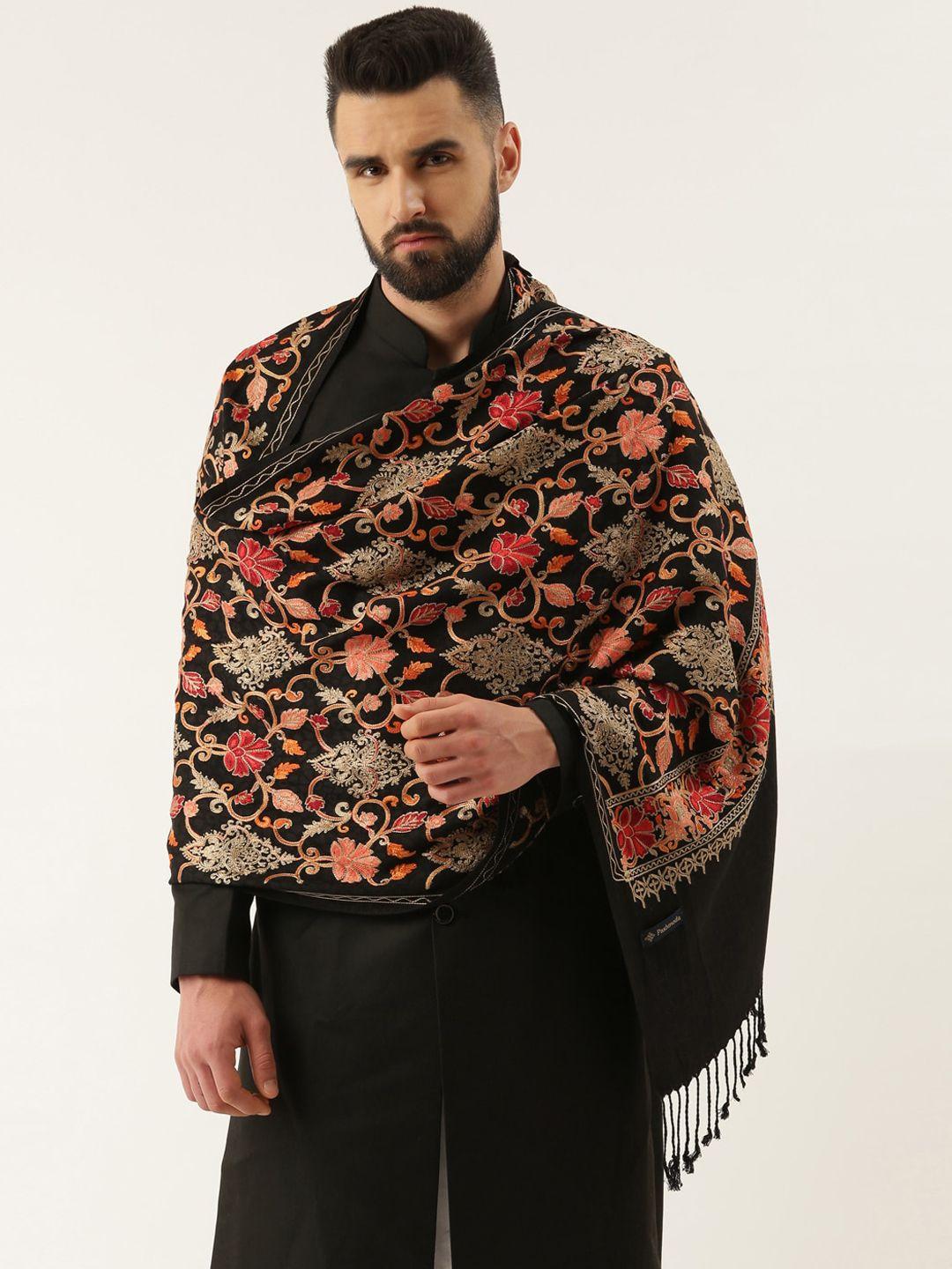 pashmoda men floral embroidered shawl