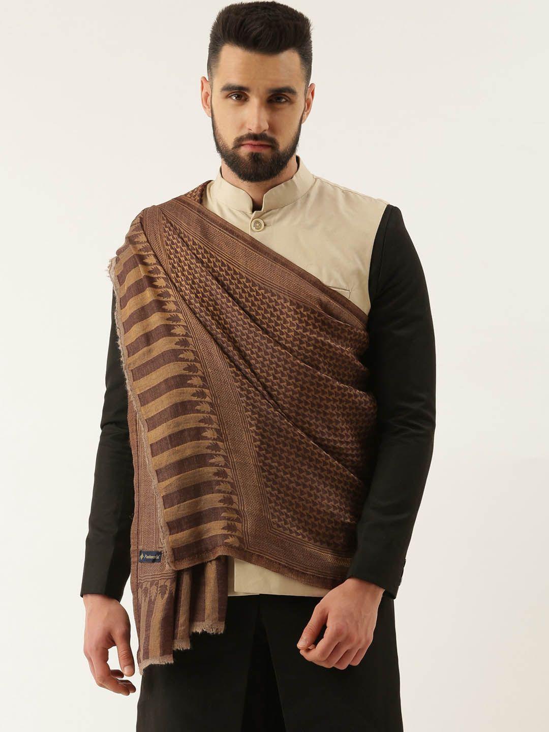 pashmoda men woven-design fine wool shawl